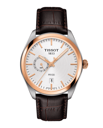 Tissot PR 100 39 Dual Time Stainless Steel / Yellow Gold / Silver / Strap